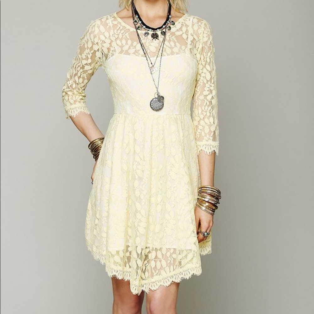 Free People Yellow Floral Lace Dress
